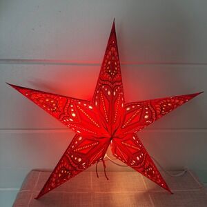 Paper Star Lantern Red Boho Hanging Star Lamp 24"